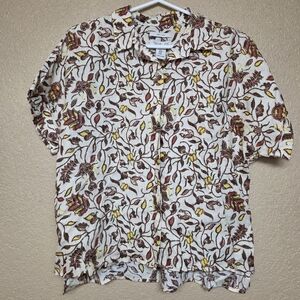 Rachel Zoe Boxy Linen Floral Blouse Sz M Summer Coastal Grandma